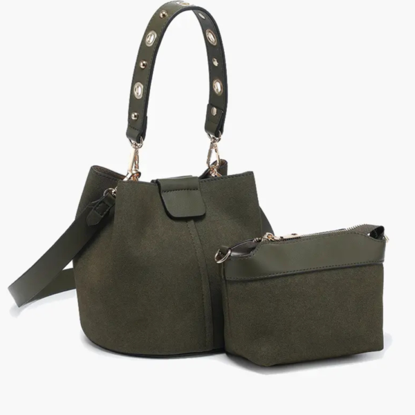 Farrah Suede Bucket Bag w/ Top Handle & Inner Bag