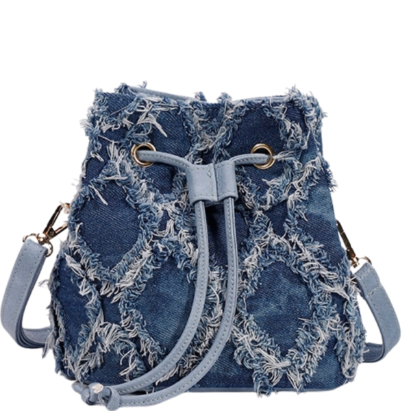 Distressed Drawstring Denim Bucket Bag